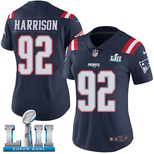 Nike Patriots #92 James Harrison Navy Blue Super Bowl LII Women's Stitched NFL Limited Rush Jersey